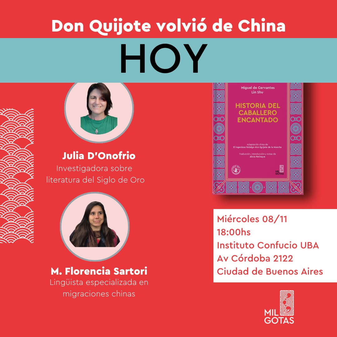 HOY 

Con Julia D'Onofrio (<a href="/JotaDO/">Julia D'Onofrio 🟠🎗️🟠</a>) y María Florencia Sartori.   

🗓Miércoles 08/11.    
📷 18:00hs.
🗺 Av. Córdoba 2122, Ciudad de Buenos Aires, Instituto Confucio UBA.