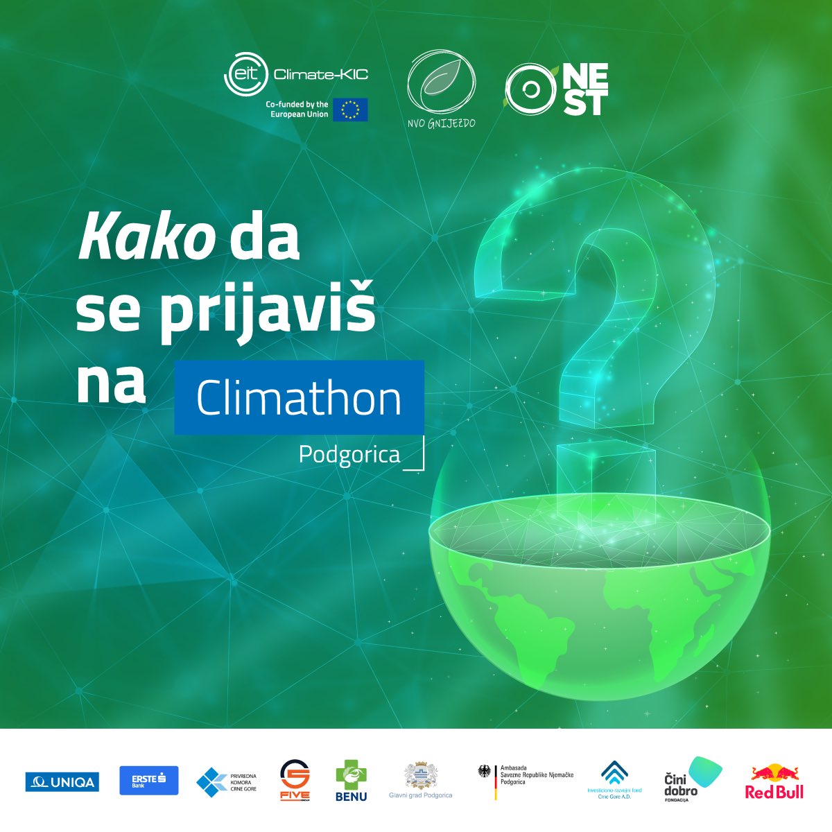 ClimathonPG's tweet photo. Sve informacije o događaju kao i prijavni formular možeš naći na linku 👉🏼 https://t.co/7zjCwatAre, a za sve dodatne informacije, budi slobodan/a da nas kontaktiraš putem email adrese climathon@mnest.me. 💚 https://t.co/72AlyBoXZ0