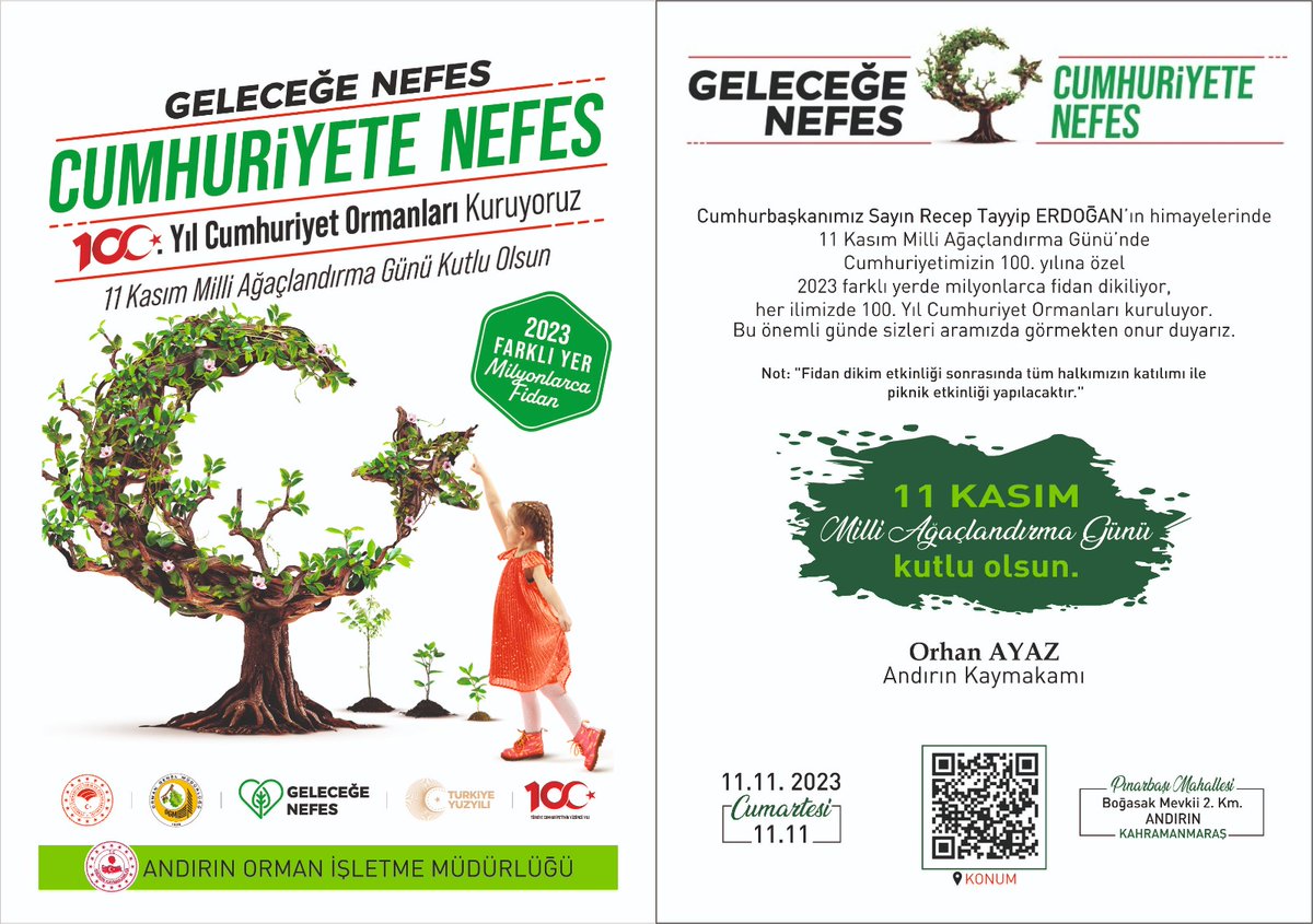 Andırın Kaymakamlığı ve Andırın İlçe Orman Müdürlüğü tarafından düzenlenen fidan dikme etkinliğine katılımlarınızı bekleriz....