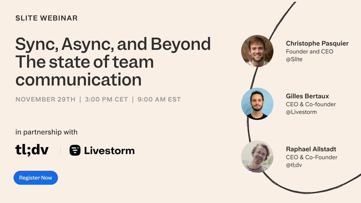 🌐 Join our very own @Christophepas along with @rallstadt from @tldview and @gillesbertaux from @livestormapp for an insightful discussion on the future of remote work and collaboration! 🚀 📈 Explore sync and async communication trends. 🔮 Discover whisper-level transcription…