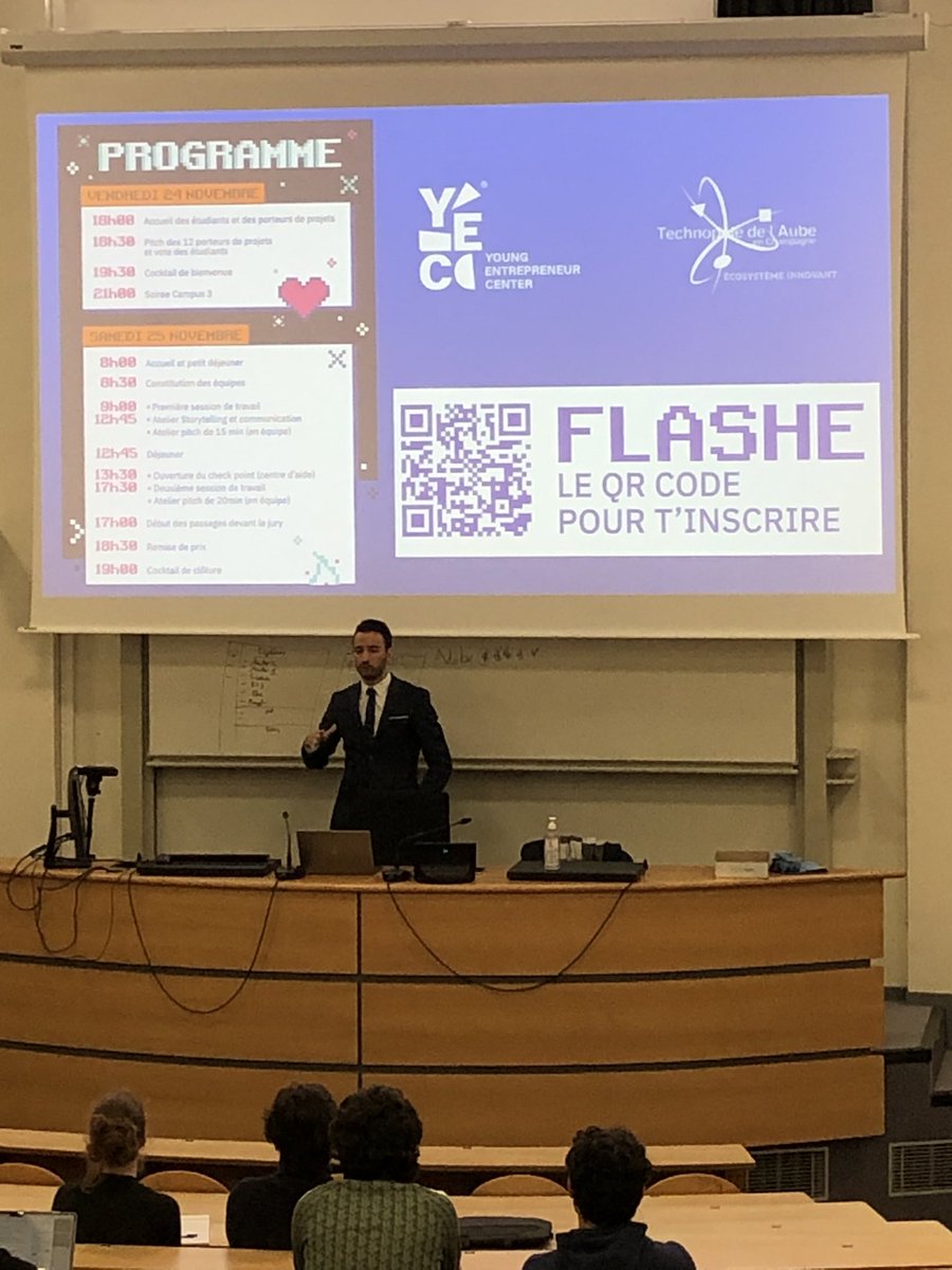 AJussiaume's tweet photo. Lancer sa boîte pour les étudiants: Présentation de #gameofbrain et de l’entrepreneuriat étudiant au CCC par le YEC @pepite_ca @TechnopoleAube @universitereims https://t.co/rQnT408rjj