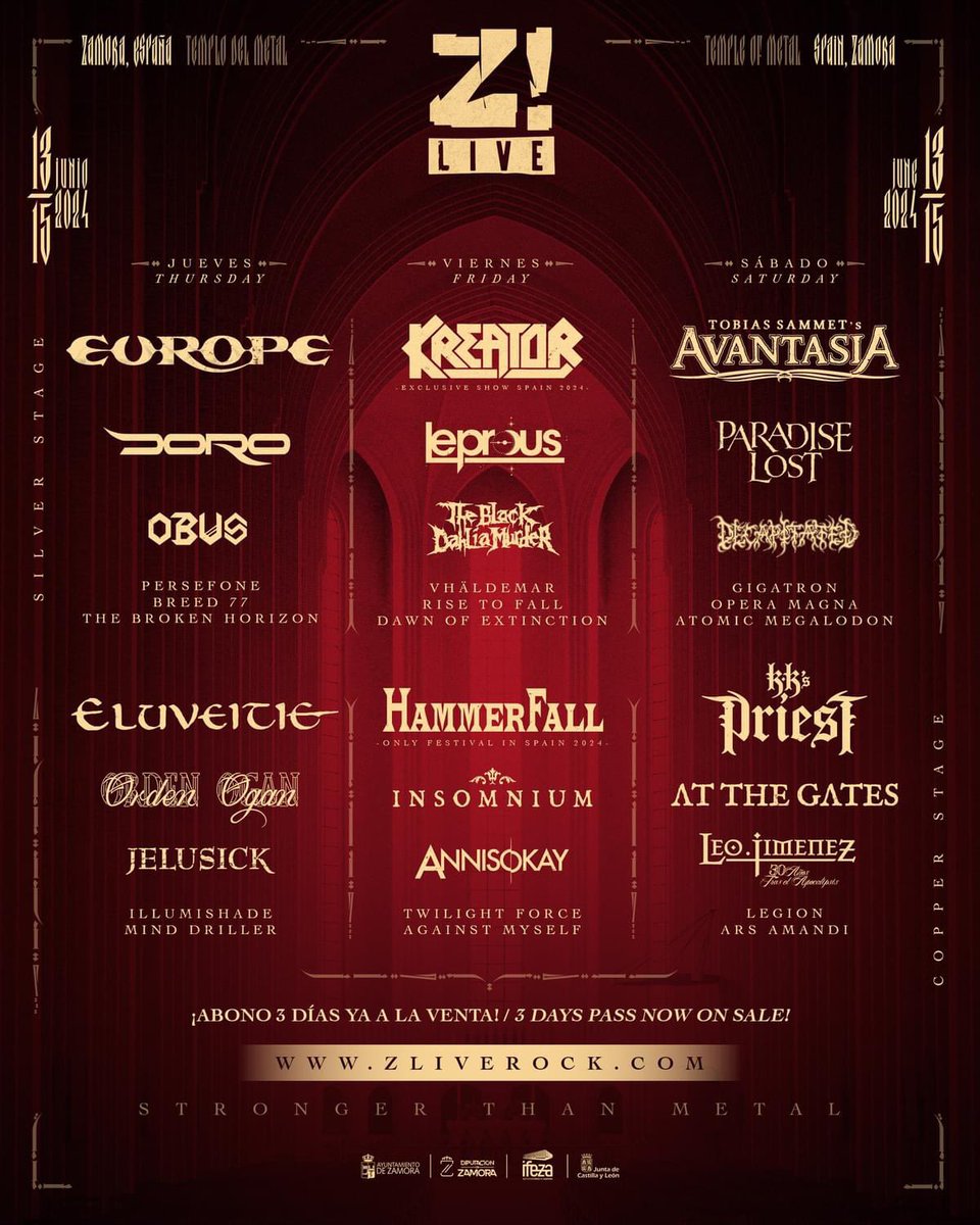 CoRocksivo's tweet photo. Ya podemos ver la distribución por días de las bandas y todo el cartel al completo del festival @ZLiveOficial  2024 en Zamora tras las últimas incorporaciones! 🤟 https://t.co/xUcgDOgwID