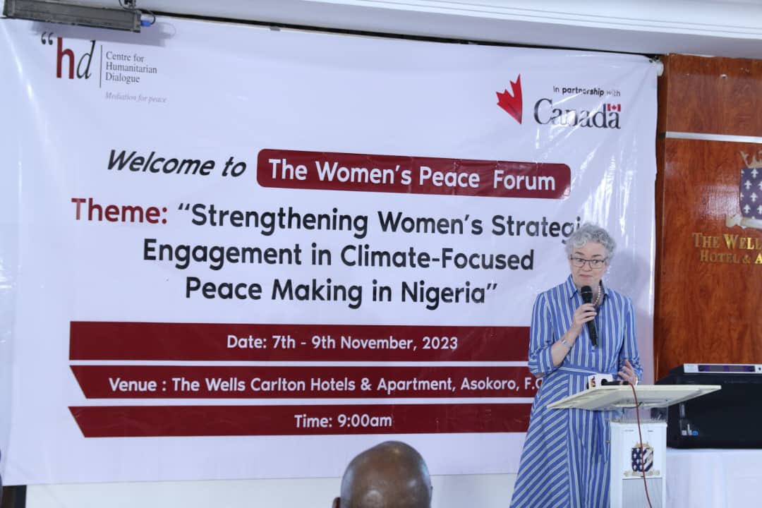 Deputy High Commissioner @GillAtkinson11 gave a goodwill message at the @Hdcentre 3 day workshop on #Women’s Peace Forum with the theme: ‘Strengthening Women’s engagement in climate-focused peacemaking in #Nigeria’.