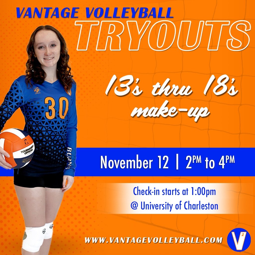 VantageVball's tweet photo. Make-up tryouts this Sunday for club teams! 
https://t.co/zAtpS97zx4 to register https://t.co/1S3XQ3n8Fk