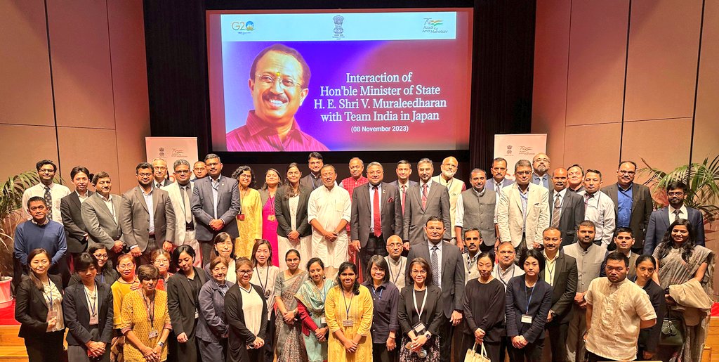 Happy to interact with @IndianEmbTokyo team in Tokyo, Japan. Urged them to continue their efforts to deepen bilateral relationship between India and Japan and ensure welfare and wellbeing of the Indian community in Japan.