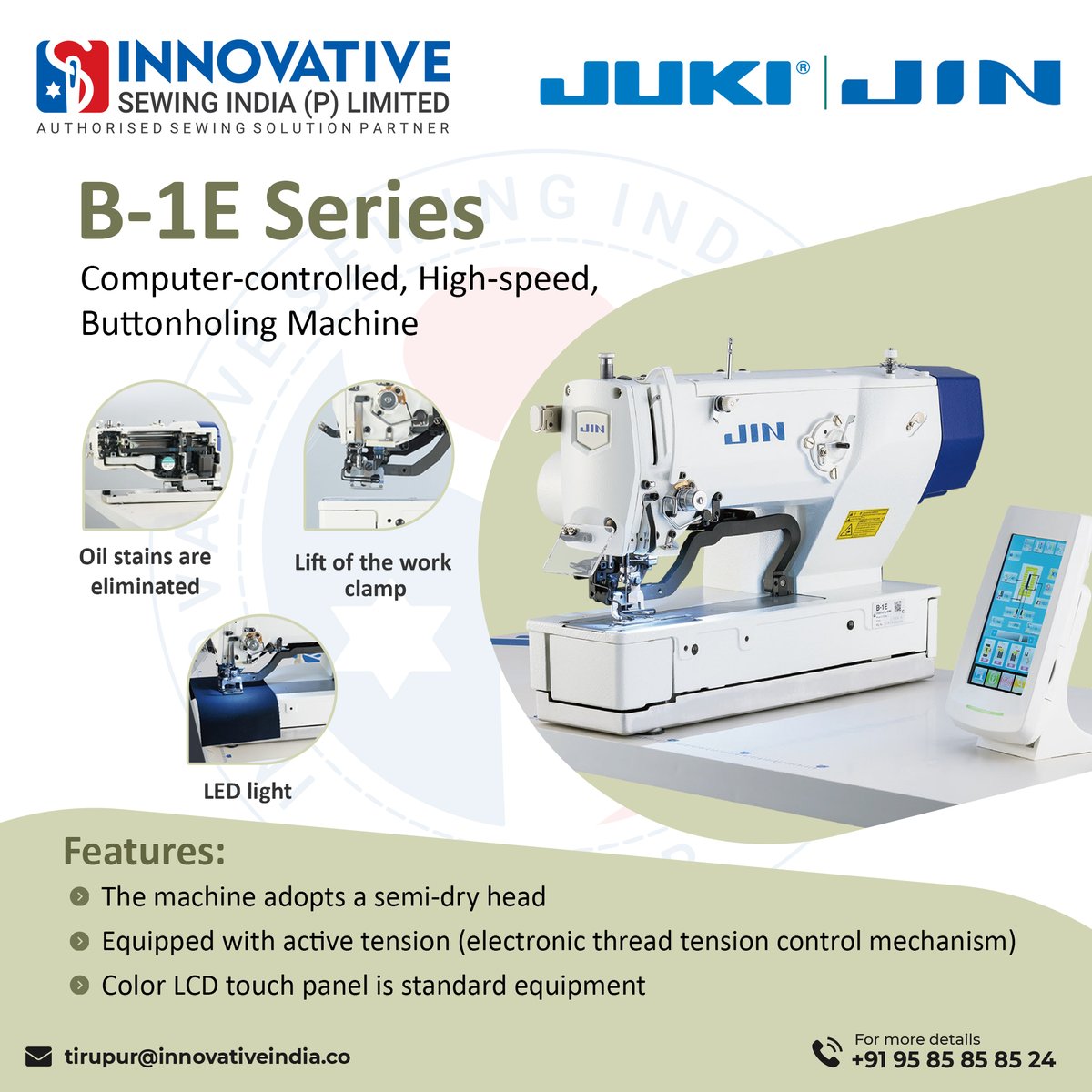 Introducing our B-1E Series: a computer-controlled, high-speed buttonholing machine! 

For More Details
📞 +91 95 85 85 85 24
📧 tirupur@innovativeindia.co

#B1ESeries #SewingInnovation #CraftingMagic #CreativeStitching #SewingGoals #Innovative #speedsewing #sewing #sewingmachine