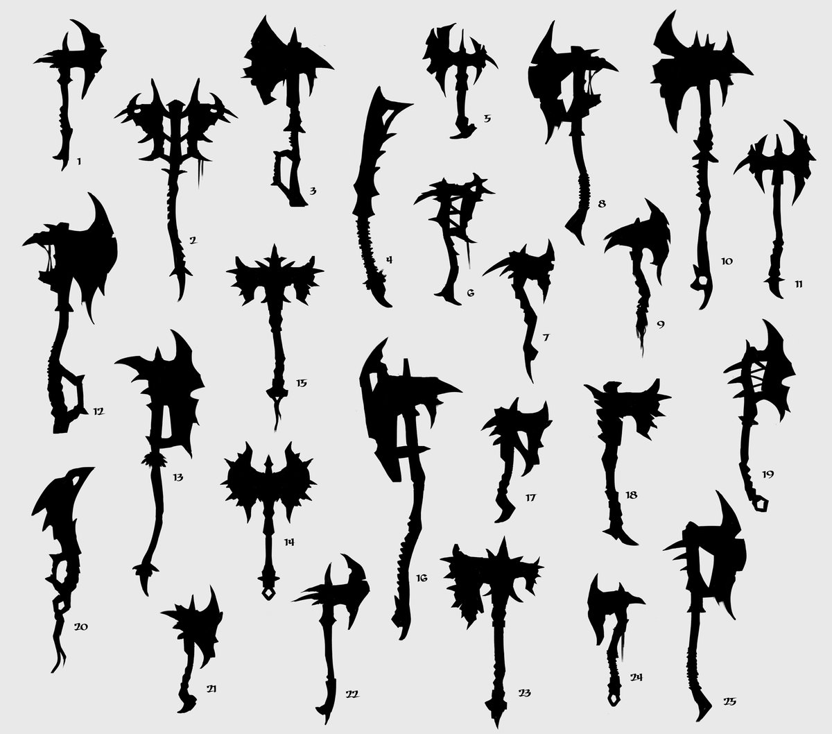 Switchpipi's tweet photo. Holy knights swords vs evil orc axes. First task is done. Trying to learn something new about design in #smirnovschool course.
#gameart #conceptart #weapon #orc #knight #fantasyart https://t.co/XKQmC3QldT