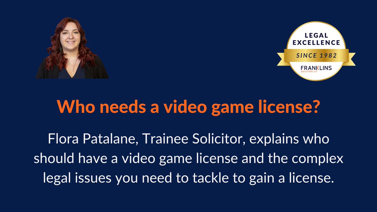 FranklinsSols's tweet photo. Who needs a video game license? In this blog, Flora Patalane outlines the complex legal issues surrounding video game licensing. https://t.co/kgMRobP5Lf #VideoGameLicensing #Solicitors #InterlectualProperty #Copyright #Trademark https://t.co/X8ZltHC6iz