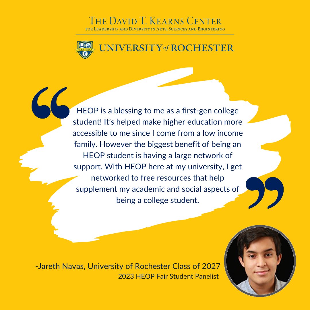 UR_CollegeBound's tweet photo. Today is the day! Check out what one of our panelists says about HEOP. If you'd like to hear more from our panelists, join us Tonight at East High School from 5:00-7:30 p.m. https://t.co/mZf73Ad4qe