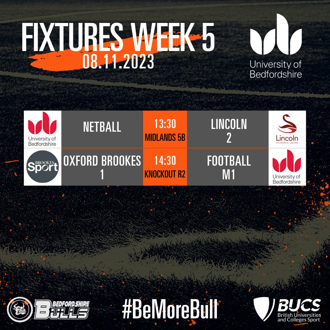 BUCS WEEK 5!!

#BeMoreBull #BedsUniSport #BUCSWednesday #UniversitySports #BUCSWeek5