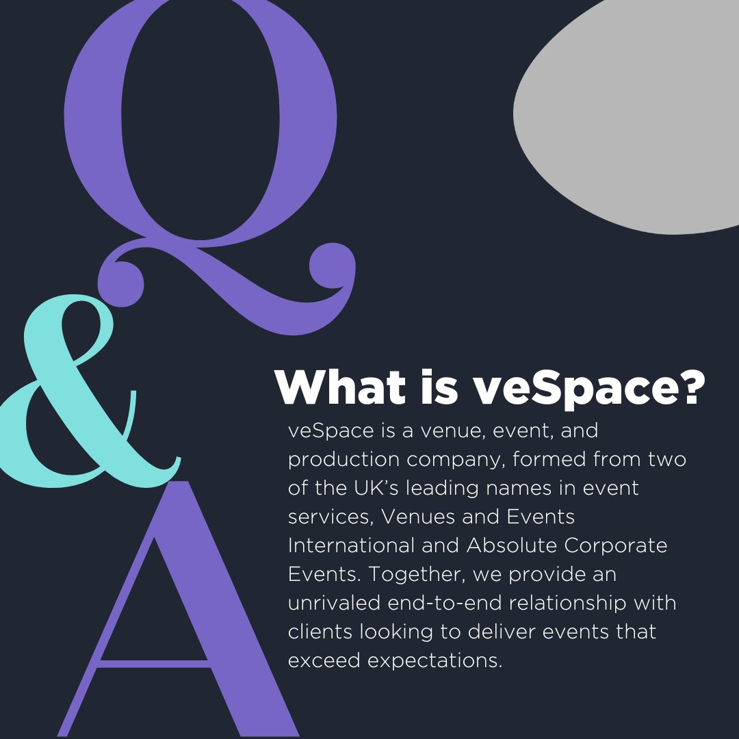 New here? Don't worry, we've got you covered! What is veSpace? We are a venue, event, and production company, formed from two of the UK’s leading names in event services, Venues and Events International and Absolute Corporate Events. Find out more: bit.ly/43E3FYA
