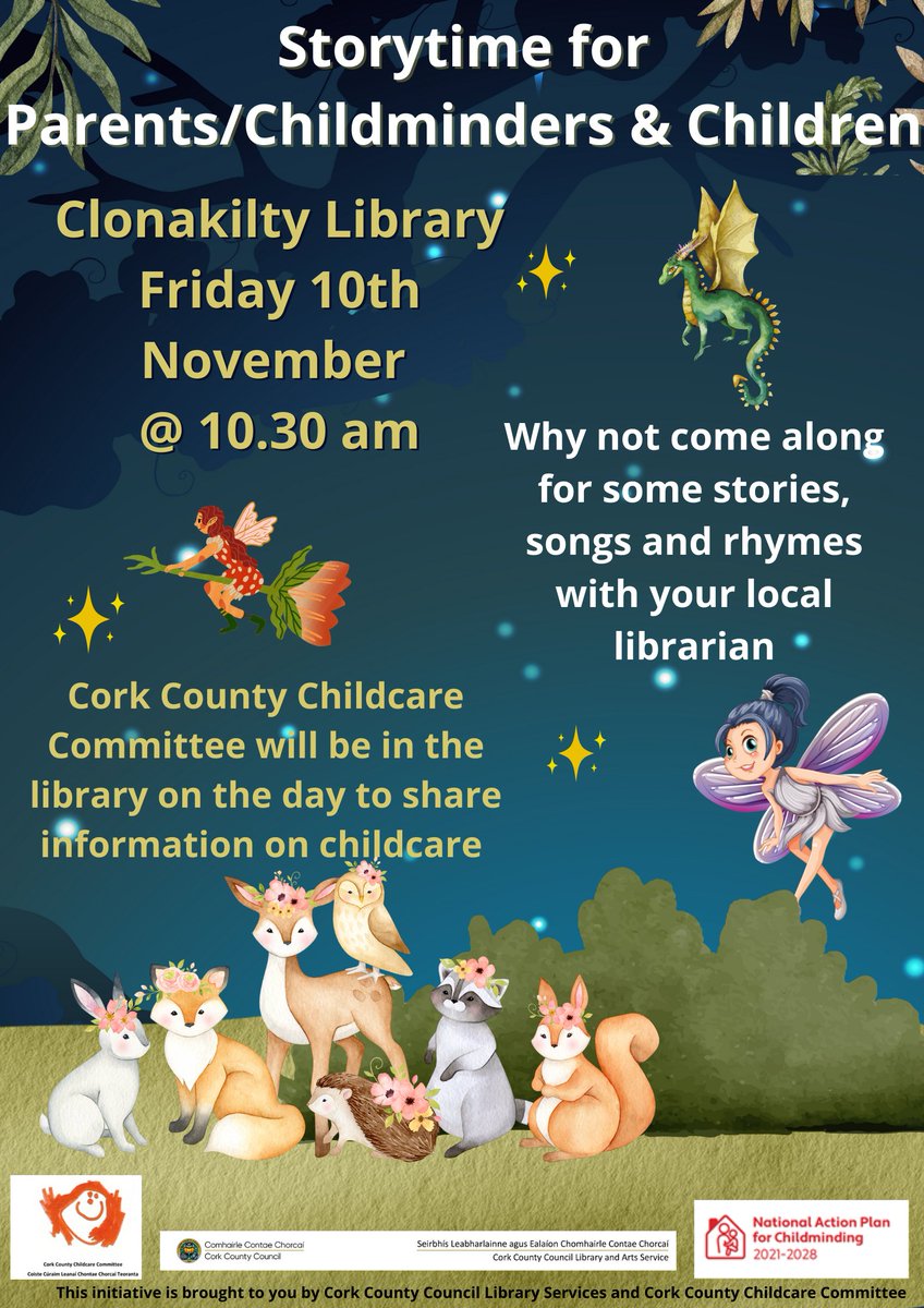 corkcolibrary's tweet photo. Join us at #clonakiltylibrary for a special storytime for Parents/Childminders & Children on Friday the 10th November at 10:30 am πβπ
#WhatLibrariesDo Cork County Childcare Committee Ltd https://t.co/kJ7ZIrCCX7