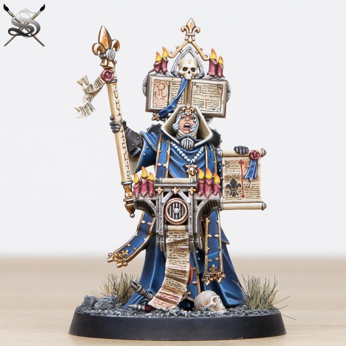 Sisters of Battle Dialogus we have painted in addition to our clients ongoing army project with us! A fantastic miniature we have absolutely loved painting, especially all of the detailed freehanded script on the books and scrolls! 

Book your commission:
siegestudios.co.uk/get-a-quote