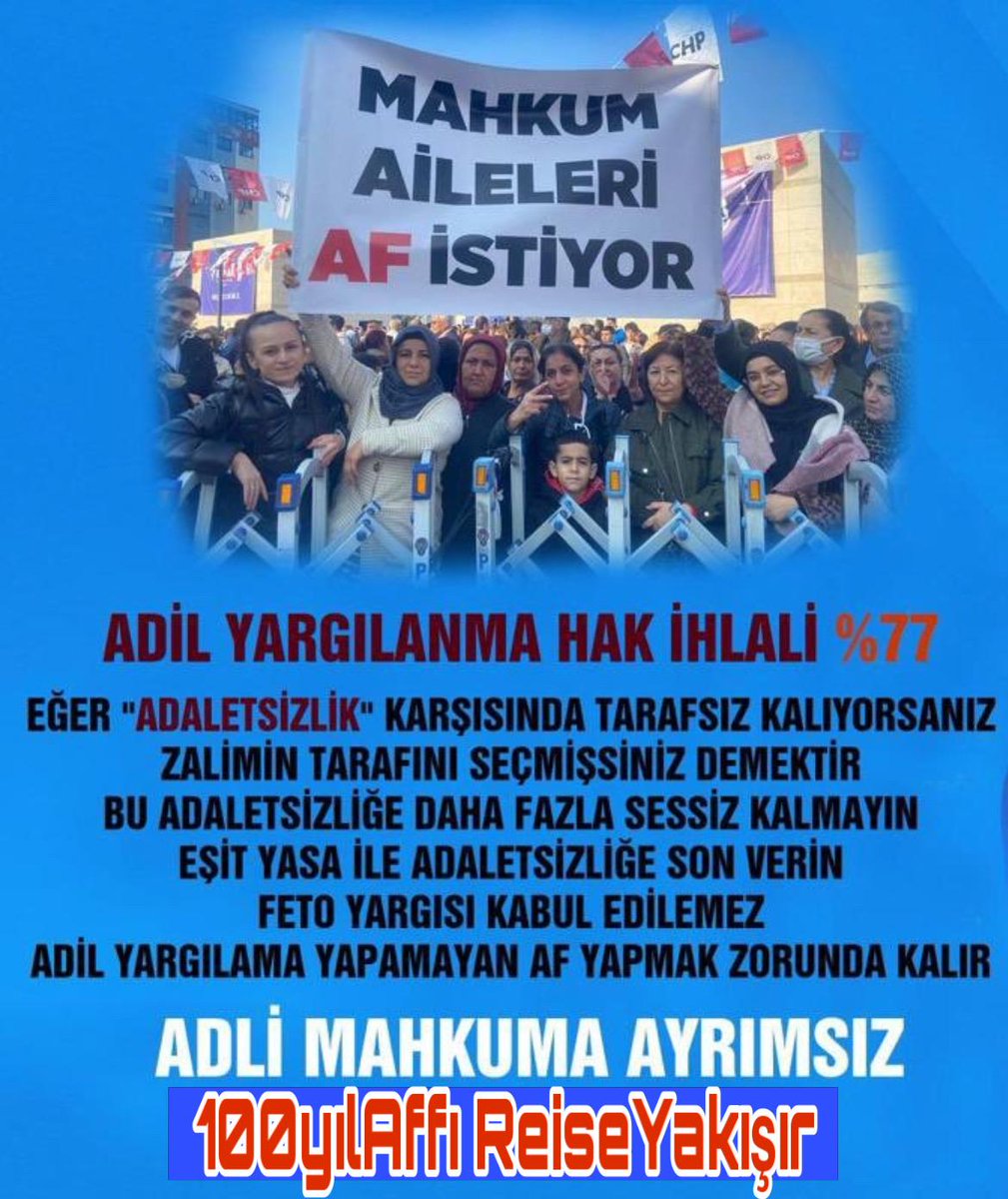 Maddi manevi gücümüz kalmadı tükendik haykırışlarımızı duyun artık Sayın devlet büyüklerimiz 
Tek çözüm Genel Af
AYMiptalini MeclisAffetmeli 
<a href="/RTErdogan/">Recep Tayyip Erdoğan</a> <a href="/yilmaztunc/">Yılmaz TUNÇ</a> <a href="/YildizFeti/">Feti Yıldız</a> <a href="/dbdevletbahceli/">Devlet Bahçeli</a> <a href="/_cevdetyilmaz/">Cevdet Yılmaz</a> <a href="/AYMBASKANLIGI/">Anayasa Mahkemesi</a> <a href="/adalet_bakanlik/">T.C. Adalet Bakanlığı</a> <a href="/TBMMresmi/">TBMM</a> <a href="/TBMMGenelKurulu/">TBMM Genel Kurulu</a>