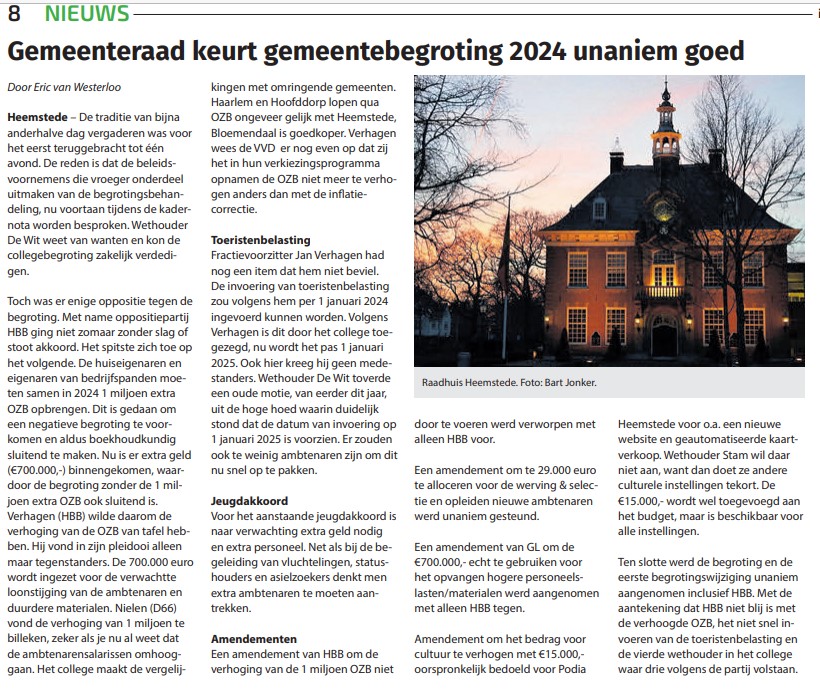 De #ozb in #Heemstede stijgt volgend jaar 18 procent. Alleen Heemsteeds Burger Belang was tegen. Wij kennen geen enkele andere gemeente in Nederland die een sluitende begroting heeft en toch de ozb met € 1 miljoen éxtra verhoogt... PS Vorig jaar steeg de ozb ook al 10%.