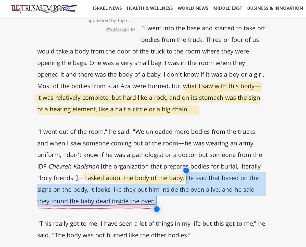 MarinaMedvin's tweet photo. The IDF found a baby in an oven. The baby was put into the oven alive and burned to death. The baby’s body was so badly burned, the baby’s gender was not visible. The baby’s stomach had visible signs of a heating element applied to it.

This is what Palestinian terrorists did to a baby — just because that baby was born into a Jewish family.