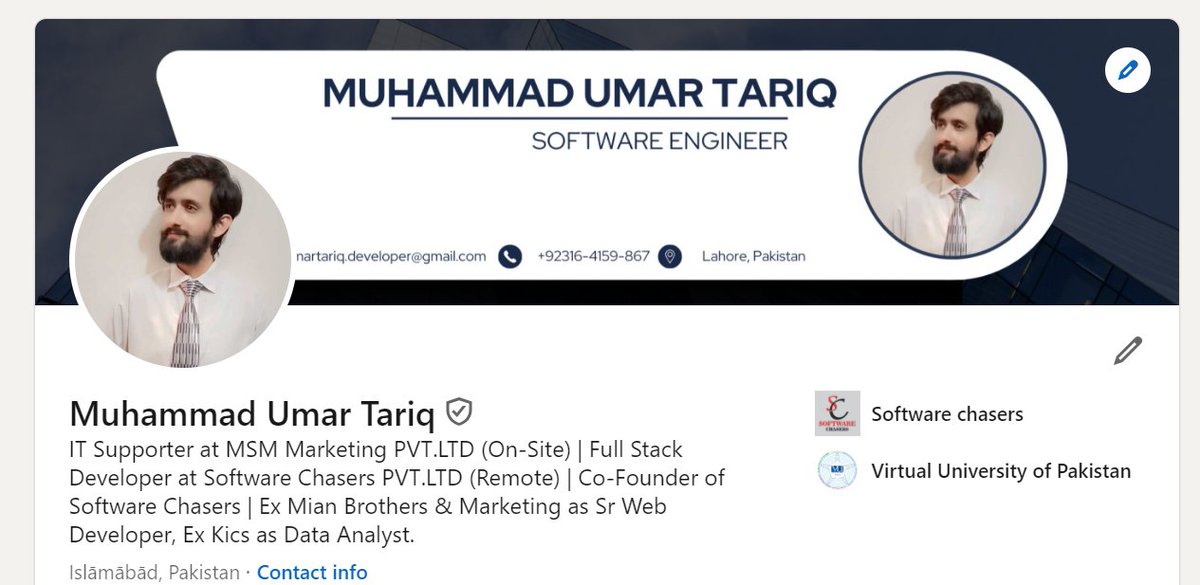 IamUmartariq's tweet photo. Muhammad Umar Tariq
Co Founder of Software Chasers (PVT) Limited
Full Stack Developer at Software Chasers (PVT) Limited
IT Supporter at MSM Marketing Private Limited
#umartariq #letsconnect #softwarechasers #msmmarketingofficial https://t.co/yoK26o5hTi