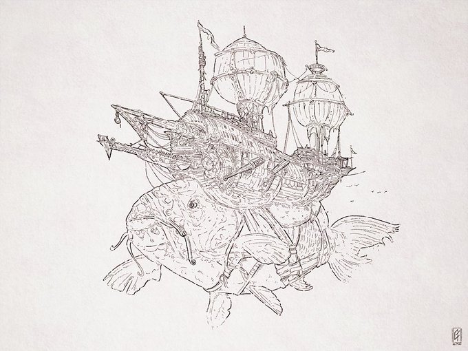 Some #lineart #ink just before the #color , with some #turtles , #whales and #fish as usual 😅