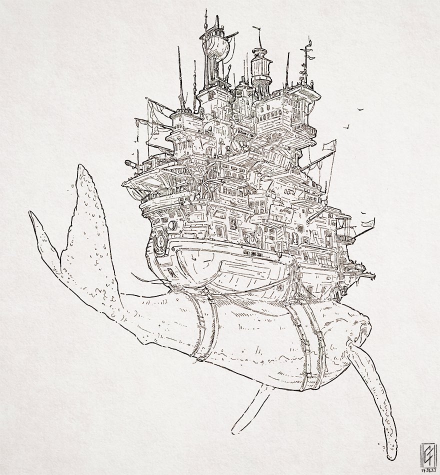 Some #lineart #ink just before the #color , with some #turtles , #whales and #fish as usual 😅