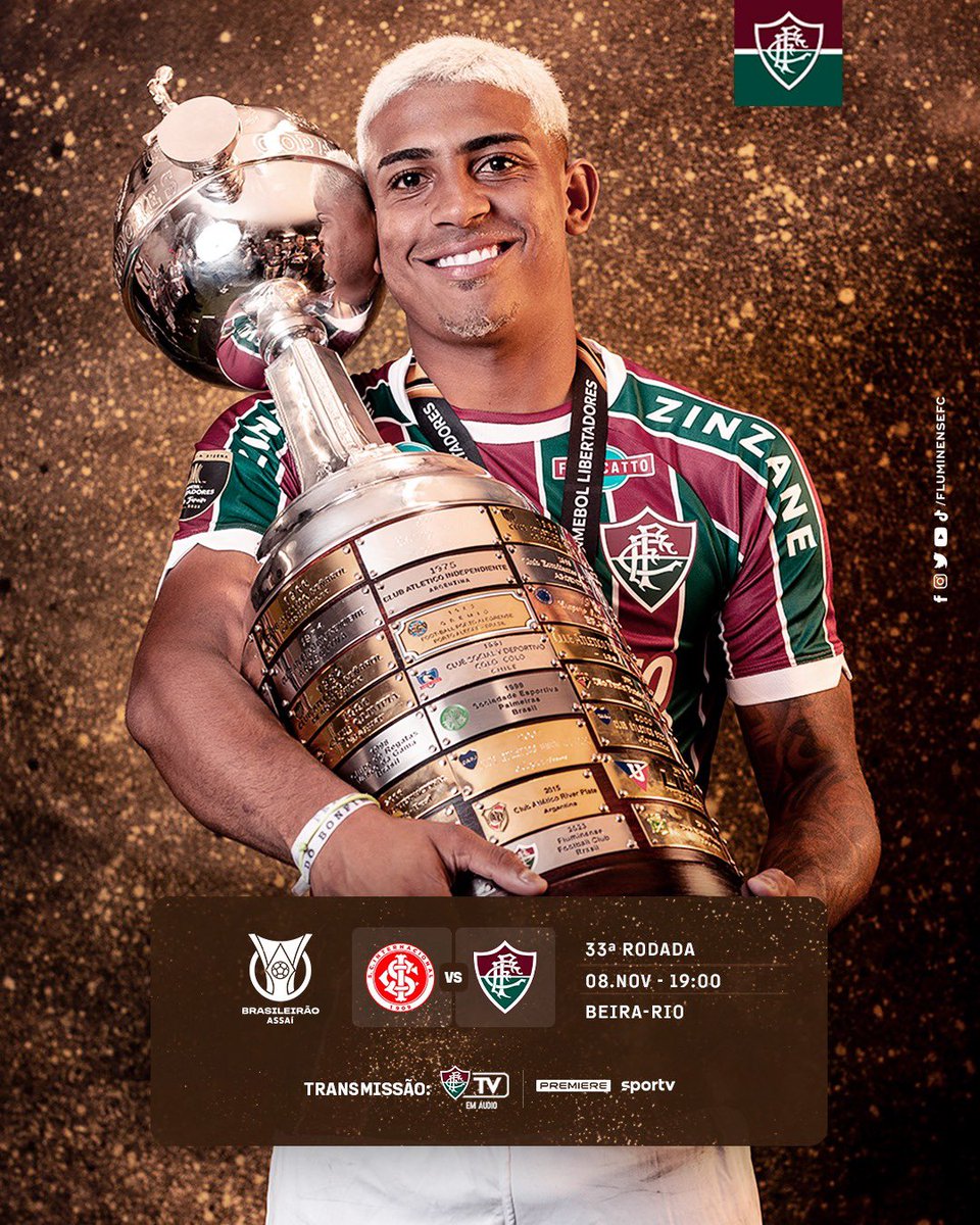 🎵 O FLUMINENSE VAI JOGAAAR 🎵

É #DiaDeFlu no @brasileirao! Hoje, às 19h, no Beira-Rio, os Campeões da América enfrentam o Internacional! Pra cima, Fluzão!

📸: @libertadoresbr