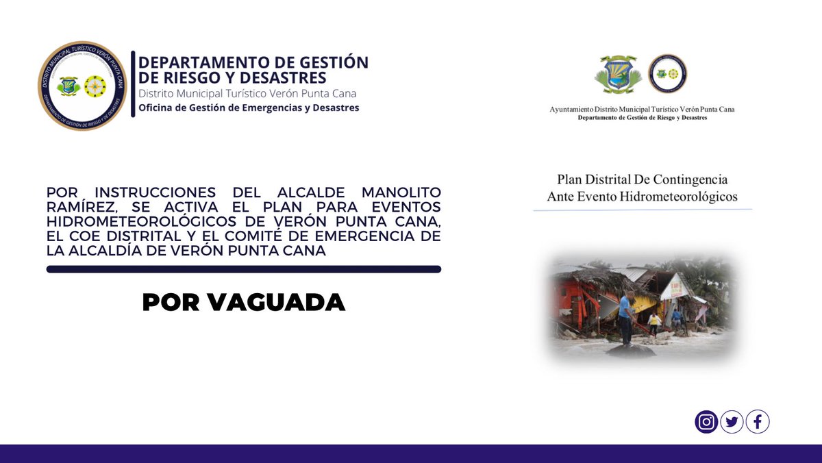 #DGRDInforma | Por instrucciones del Alcalde @RamirezManolito, en virtud de las condiciones del tiempo, se activa el Plan para eventos Hidrometeorológico y el COE Municipal. #DGRD
