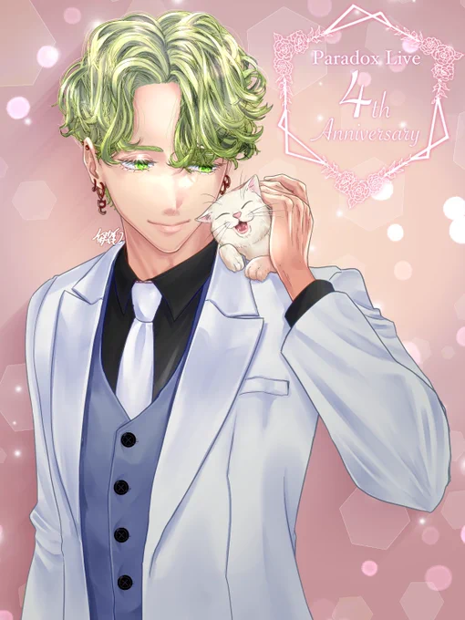 Paradox Live4周年おめでとうございます!  欲張って最推し北斎くん2パターン描いたら気づけば4周年の当日過ぎちゃったけどちゃんと描けたので満足!  #パラライ4周年 #パラライファンアート