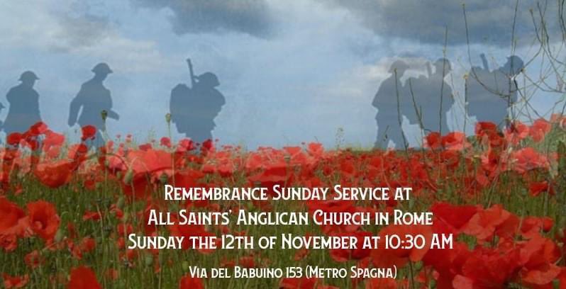 AllSaintsRome's tweet photo. Our service for Remembrance Sunday takes place this Sunday at 10:30 AM at All Saints' Church. We hope to see you there.
(Please note that the Embassy service at the Commonwealth War Graves site will take place this year on FRIDAY THE 10TH of November at 10:30 AM.) https://t.co/5fkWSaBGMl