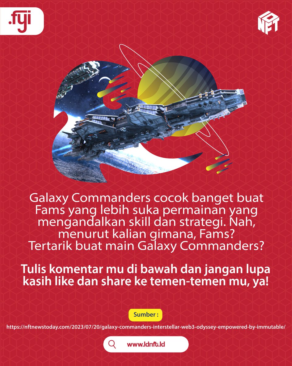 idnft_'s tweet photo. Gimana Fams, tertarik buat main Galaxy Commanders?
#NFTCommunity #IDNFT #NFT #Blockchain #Web3 #MagmaByte #GalaxyCommanders https://t.co/hD7irSnu6S