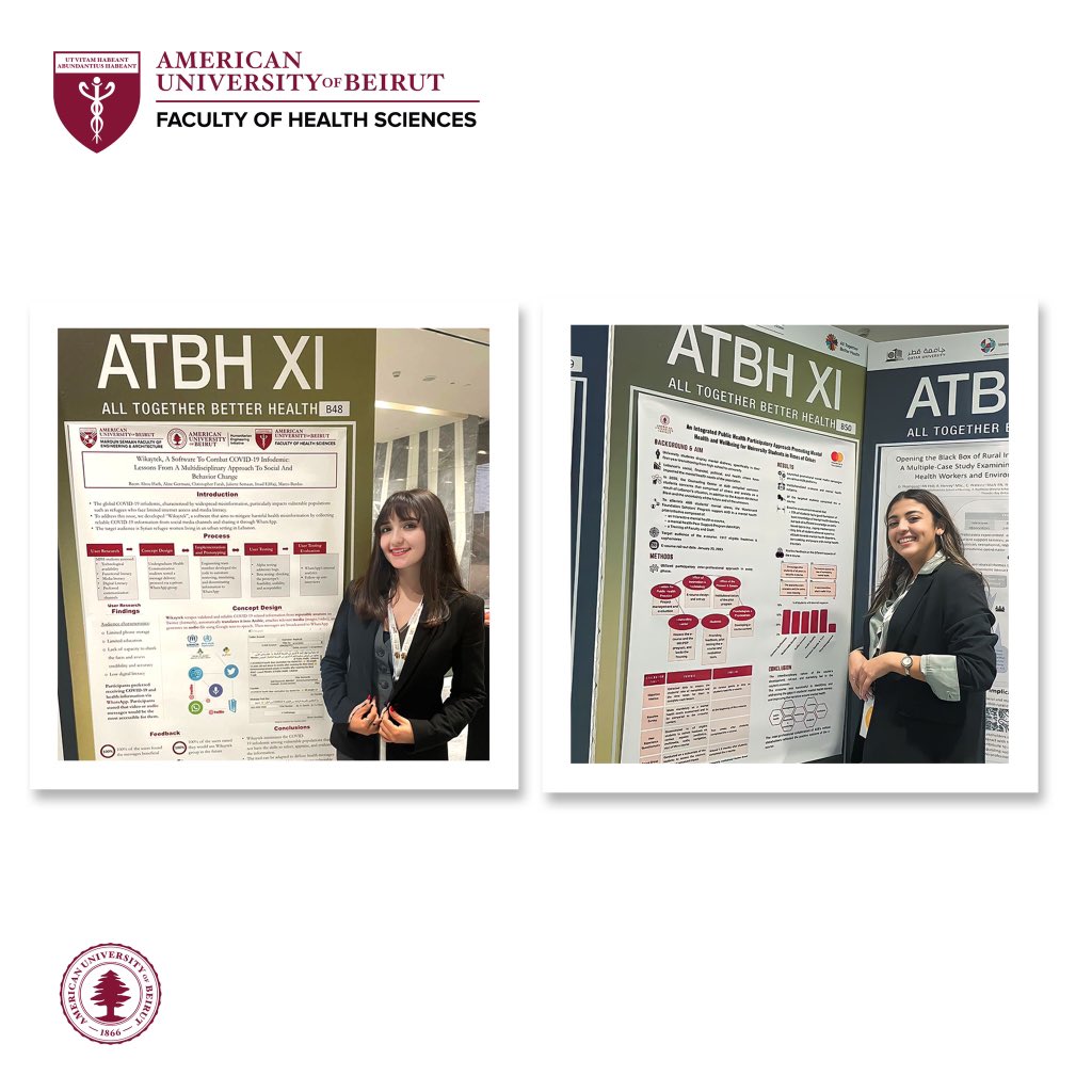 FHS_AUB's tweet photo. Thrilled to see rising researchers from the Center for Public Health Practice at #FHS collaborating with #AUBFaculty to showcase posters on #HumanitarianEngineering & #MentalHealth initiatives at #ATBH2023.
🌟Their brilliance is shaping a brighter future. @HEI_AUB @MastercardFdn https://t.co/ZaK6lfFRYD