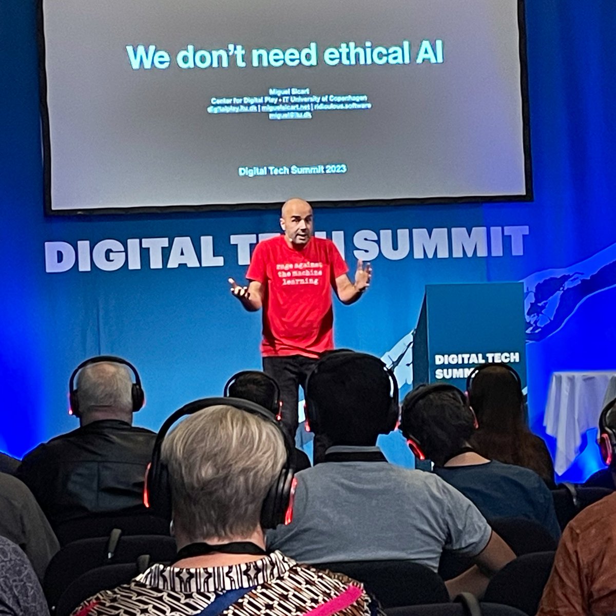 “The notion of “ethical AI” is highly problematic and hides important perspectives and dilemmas,” ITU professor @miguelsicart argues at #DigitalTechSummit.