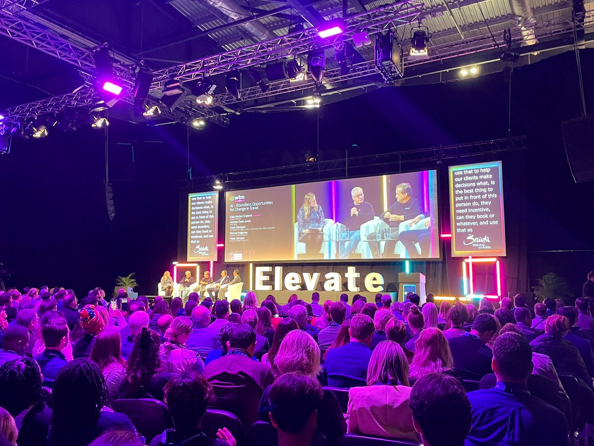 Lottmus's tweet photo. Excellent panel at Tech Summit on Elevate stage at @WTM_London . Super moderating by @kchardenengland of @travolution w/ #AI experts from @TUIGroup @Sabre_Corp @AndyOwenjones and @TravelC_online #WTM2023 #abrightapproach https://t.co/Ln5LUBa92q