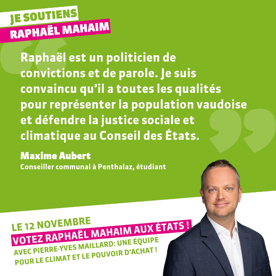 Pour une équipe vaudoise forte et complémentaire au Conseil des États ! 🌻🌹 
Et pour la justice sociale et climatique, votons pour <a href="/raphaelmahaim/">Raphaël Mahaim</a> d’ici dimanche ! 🌍🗳️
ℹ️ Tout le programme : mahaim-maillard.ch
#CHvote #EF2023