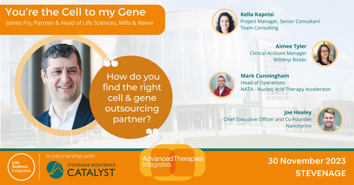 How do you find the right cell &amp; gene outsourcing partner, and ensure that the partnership benefits both parties? 
Join us for ‘You’re the Cell to my Gene’ at Advanced Therapies Integrates on 30th Nov hosted by @SteBioCat 

lifescienceintegrates.com/event/advanced…
#AdvancedTherapiesIntegrates