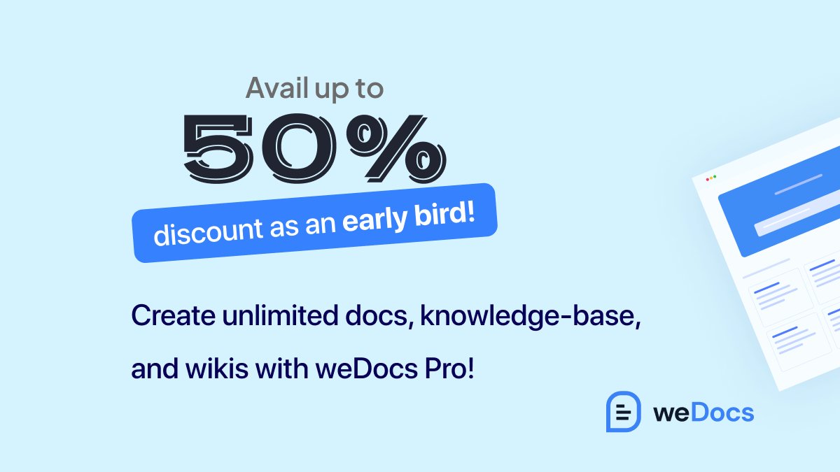 getwperp's tweet image. 🐦 Early Bird Alert for #weDocs ! Save 50% - Act now before it&apos;s gone.
Secure your deal before time runs out! 🌟 
wedocs.co
#EarlyBird #LimitedTimeOffer