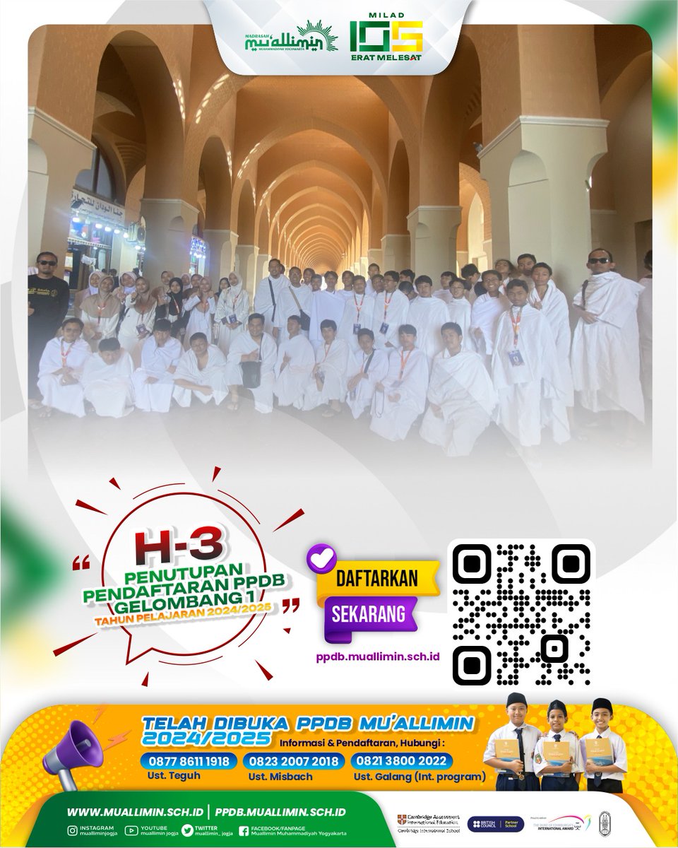 Kesempatan kamu tinggal 3 hari lagi, yukk buruan ambil kesempatan emas ini untuk menjadi bagian dari Sekolah Kader Bersejarah ini.

#ppdb
#ppdbmuallimin