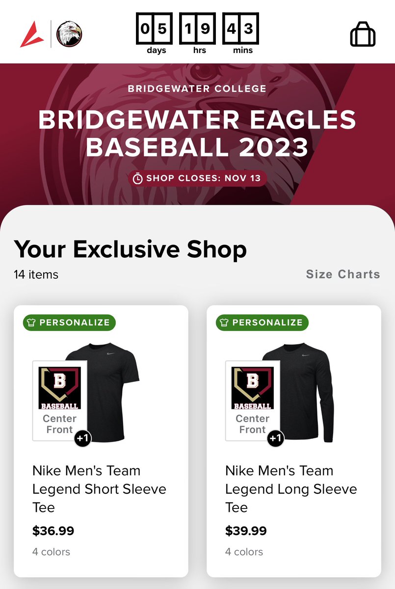 Get your Bridgewater Nike Team gear by Monday, November 13th!🦅 bsnteamsports.com/shop/BCEGBSB23