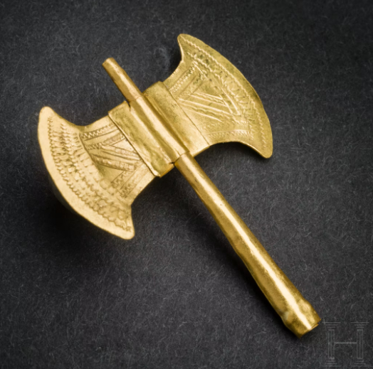 Minoan gold-sheeted axe, votive, c. 16th-15th century BC.