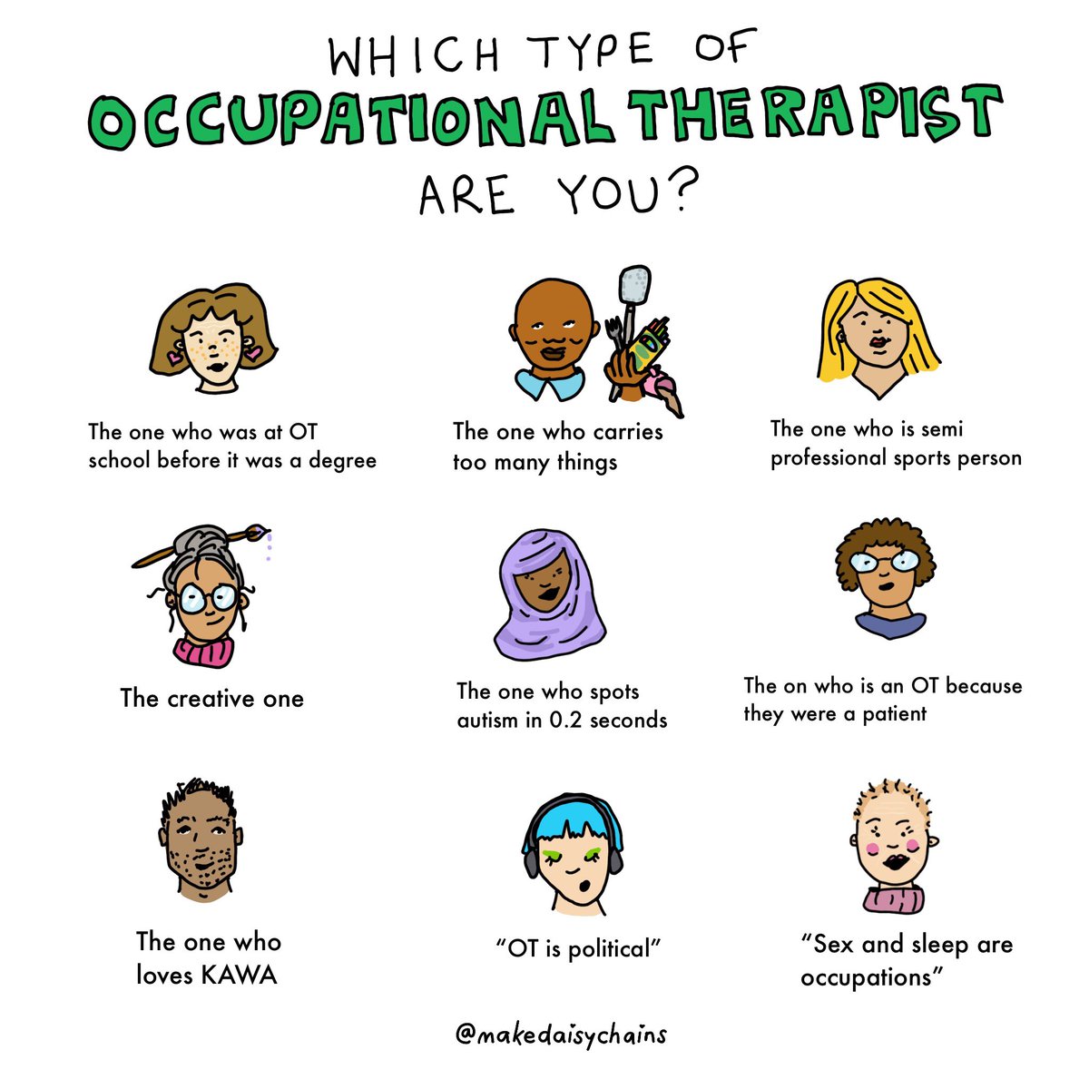 💚Which type Occupational Therapist are you? 💚 Happy #OTWeek2023 ! ✏️ Note this is just for fun