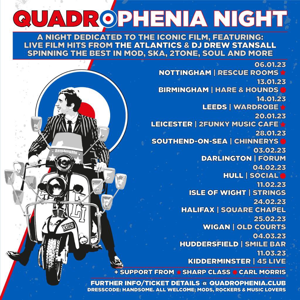 DrewStansall's tweet photo. Quadrophenia club night tour 24 info https://t.co/D0J3C26QH9 https://t.co/iaAepBan94