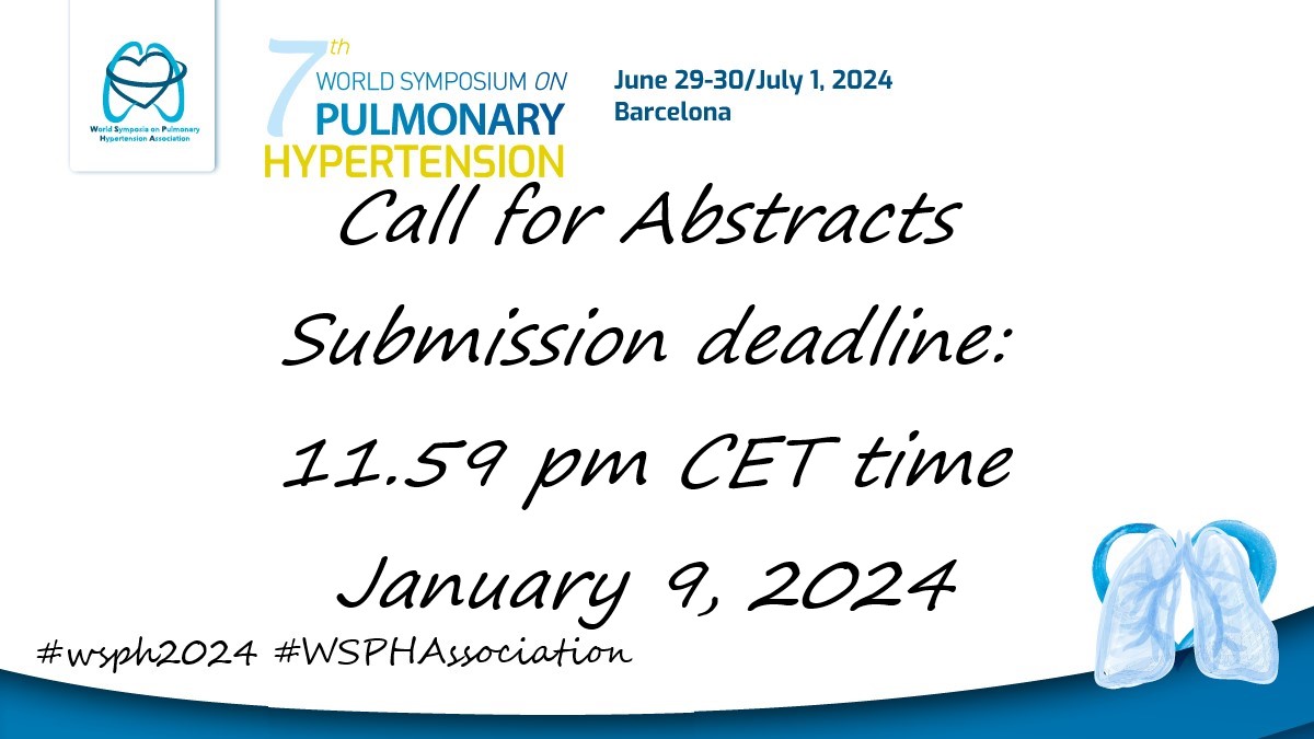 Call for Abstracts. Instructions and submission here: wsph2024.com/abstract_submi… #WSPH2024 #WSPHAssociation #PAH