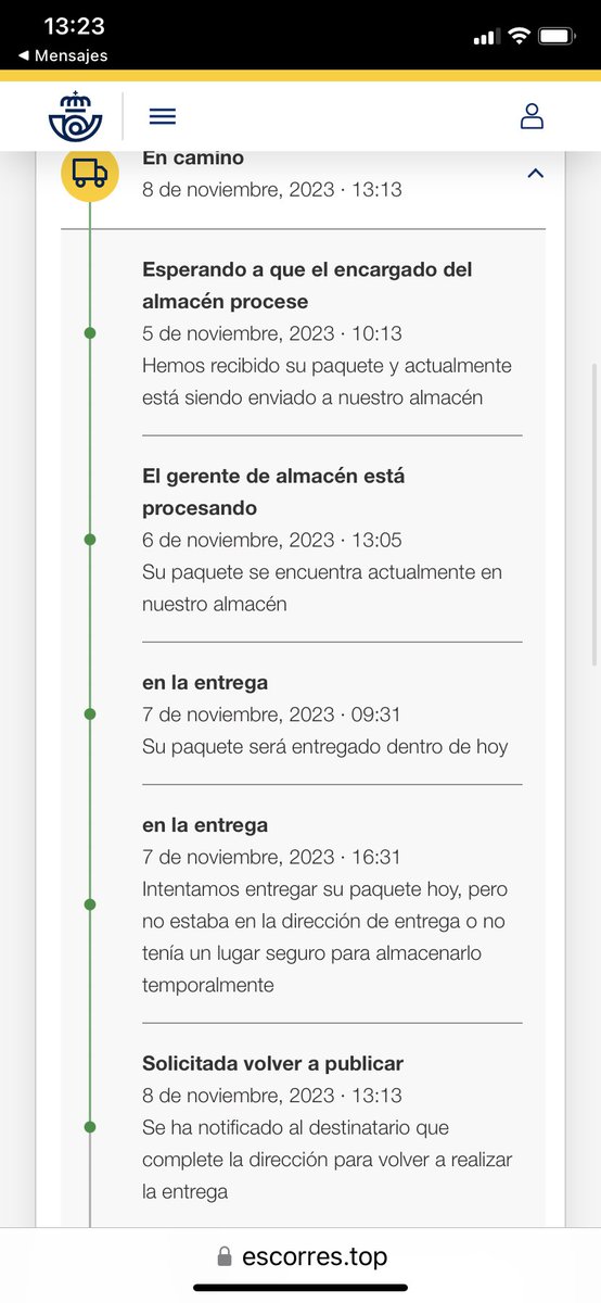 Hola <a href="/CorreosAtiende/">CorreosAtiende</a>  Me llega esto vía sms. Estoy esperando un paquete pero me piden todos mis datos porque dicen que faltan en la dirección de envío. Es un poco raro no? No parece vuestra página. Gracias