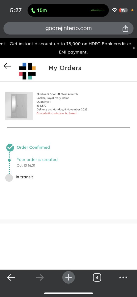 ItzPraNz's tweet photo. @GodrejInterio4U @GodrejAndBoyce @GodrejGroup 
I bought a steel almirah on 13oct and it was supposed to be deliver on 6nov. I check your website, there is no update on it. I try to call your custcare they also dnt tell anything. I have already called 4 times. Really pathetic srvc https://t.co/YzvcVNeXmM