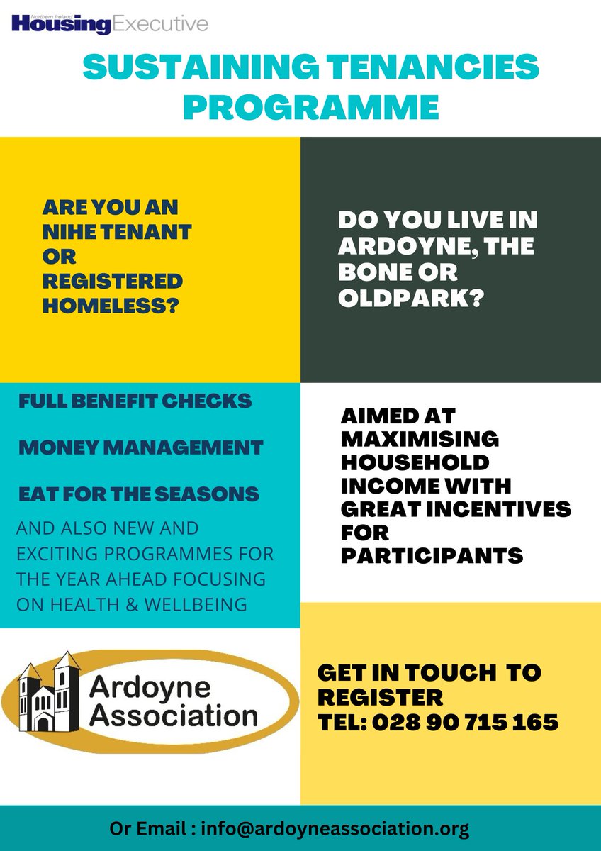 Remember folks some great programmes on offer for NIHE Tenants, those registered as Homless or those residing in a Single Let.
Please Share