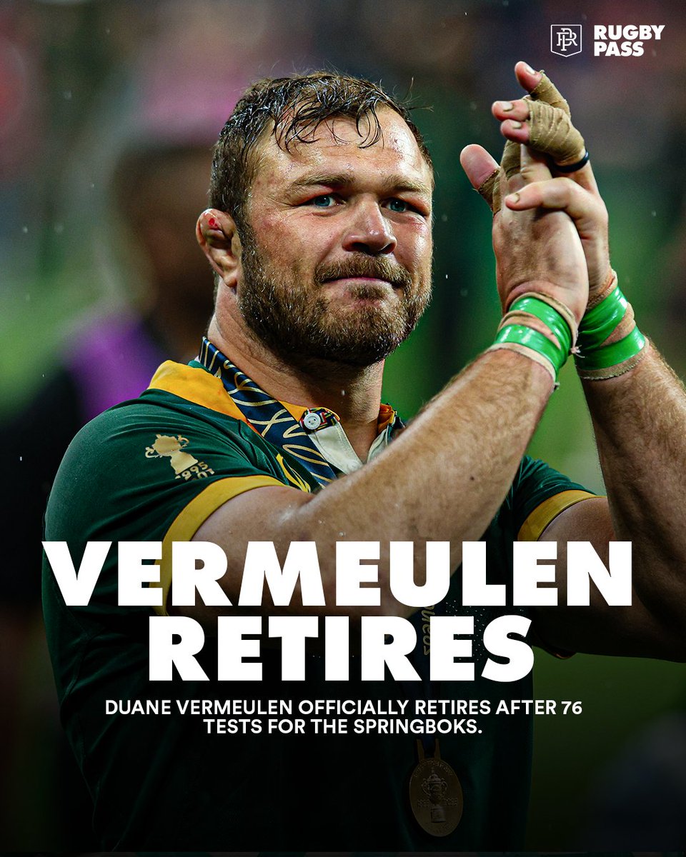 37-year-old veteran Duane Vermeulen officially retires after 76 Tests for the Springboks.

Take a bow 👏

#Rugby #Springboks #SouthAfrica