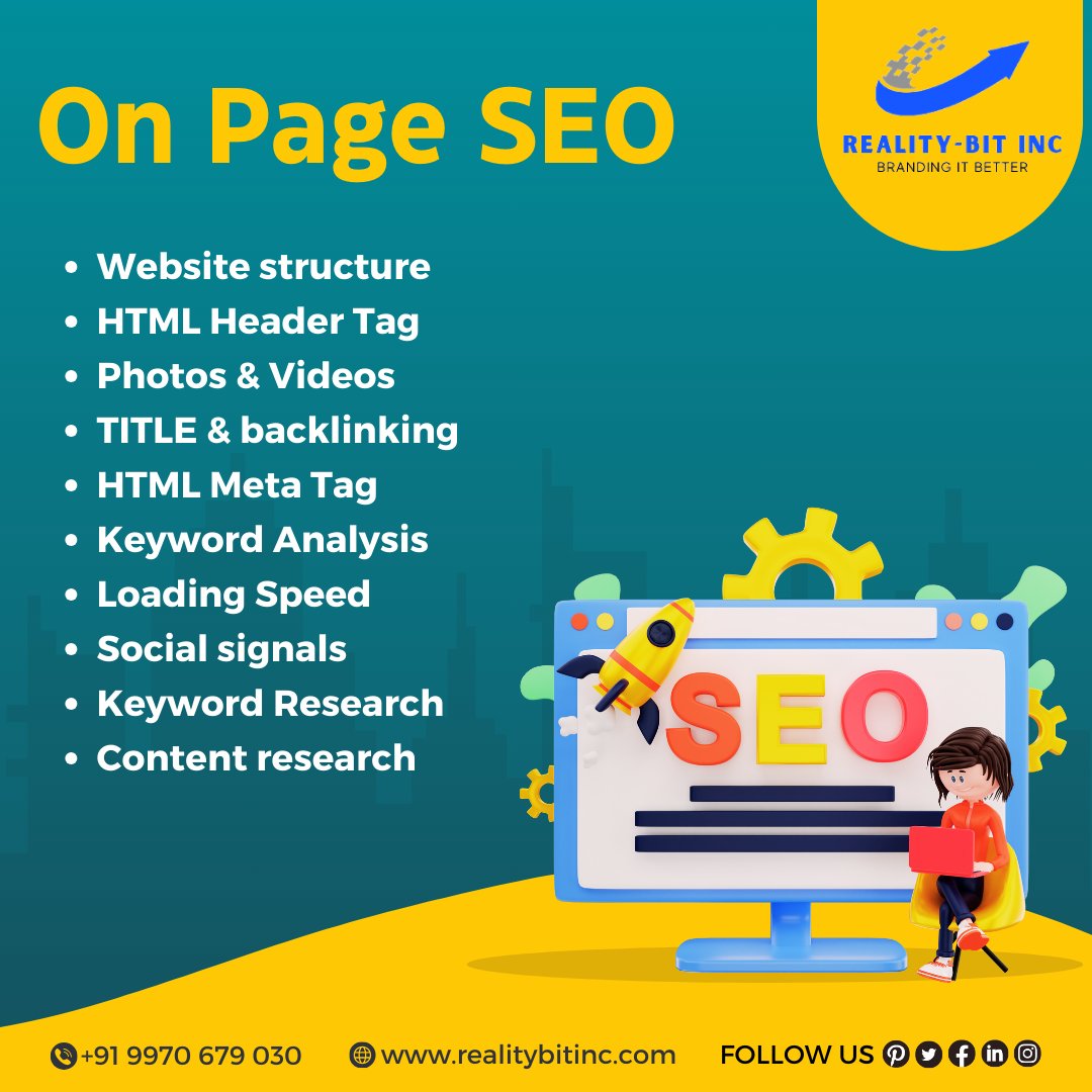 Essential On-Page SEO Techniques: Structure, Headers, Media, Titles, Meta Tags, Keywords, Speed, Social Signals, Research for Optimal Performance.
.
#RealityBitInc #DigitalSuccess #SEOStrategies #OnlineVisibility #WebOptimization #ContentMatters #KeywordMagic #SiteSpeed