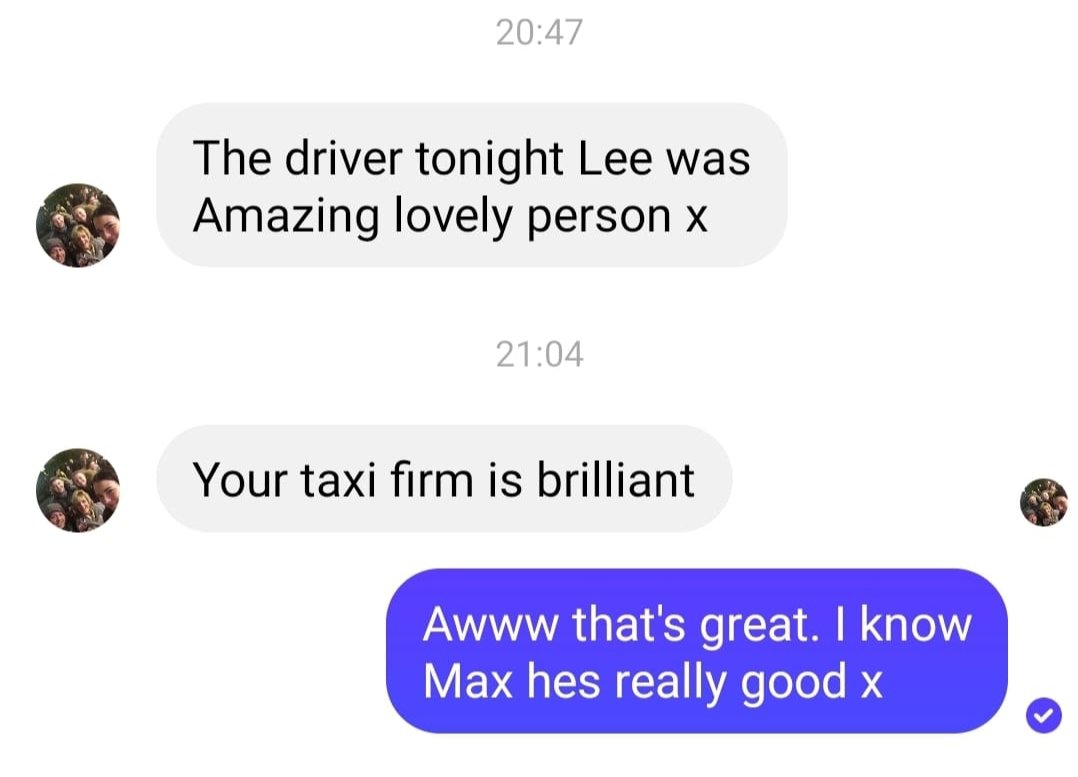 One of our drivers recieving feedback about one of our other drivers from their neighbour.
Fantastic. What a team! Thanks!