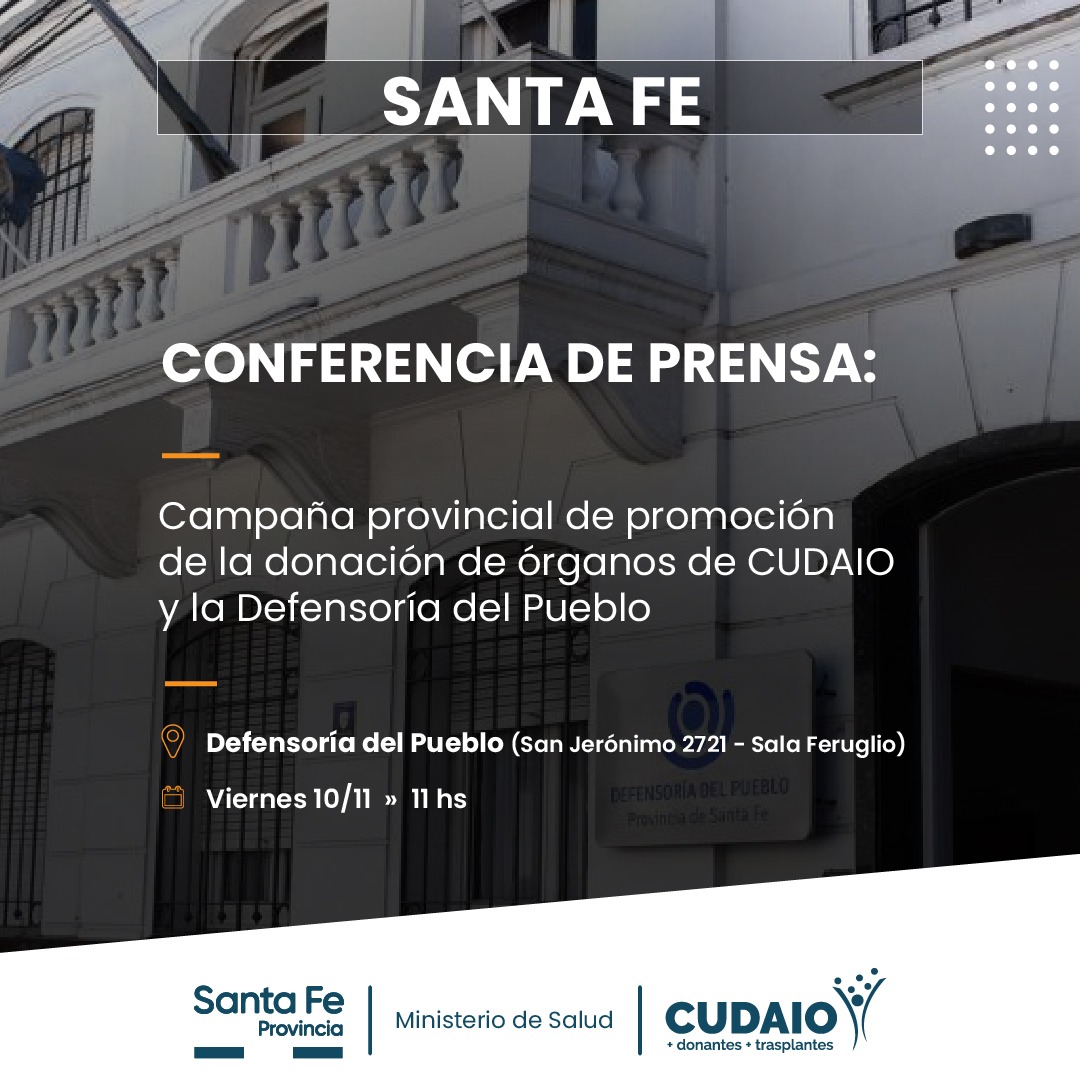 Viernes 10
Defensoría del Pueblo SANTA FE

Seguimos promoviendo la DONACIÓN DE ÓRGANOS. 
#DONARhaceBIEN