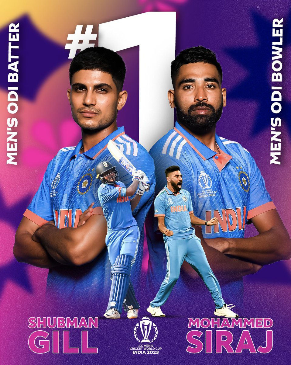 Shubman Gill 🤝 Mohammed Siraj

India players claim the 🔝 positions in the latest <a href="/MRFWorldwide/">MRF Tyres</a> ICC Men's ODI Player Rankings 🤩

#CWC23 | Details 👇
cricketworldcup.com/news/3773119