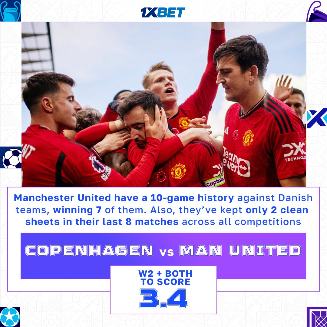 1хBet on X: Today's bet of the day: Copenhagen vs. Manchester United in  the #ChampionsLeague 🏆 Let us know your predictions for the match 🧐 Place  your bet 👉   /