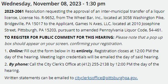 Today's <a href="/Pittsburgh/">City of Pittsburgh</a> <a href="/PGHCityCouncil/">PGHCityCouncil</a> Public Hearing starts at 1:30pm on Comcast 14 &amp; 1074/Verizon 44/online (pittsburgh.granicus.com/MediaPlayer.ph… &amp; youtube.com/citychannelpit…)!